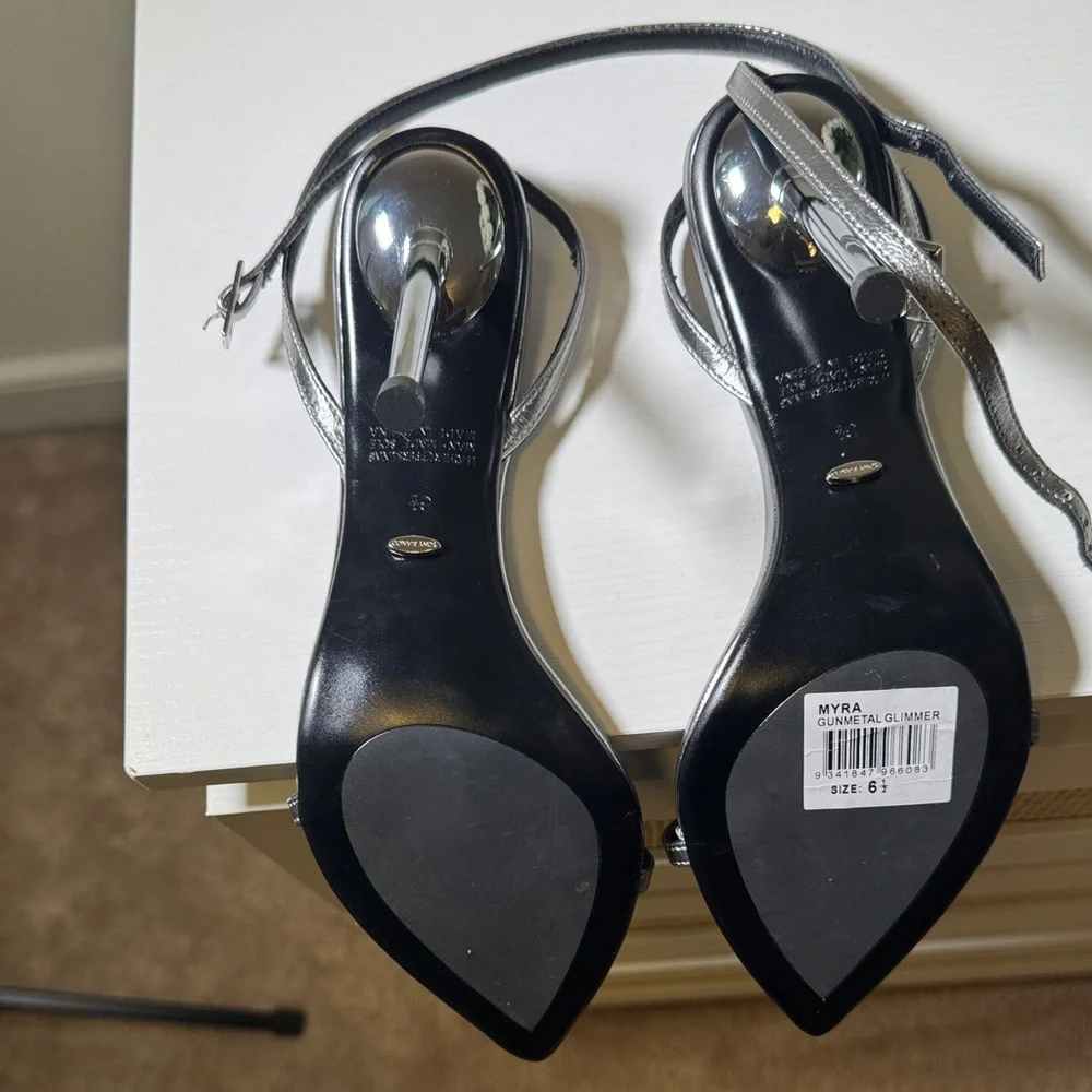 Tony Bianco Metallic Silver Stiletto Slingback Heels - Picture 4 of 12